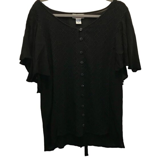Just Cruising Women's Black Flutter Sleeve Boho Button-up Blouse One Size Beachy - Picture 2 of 8